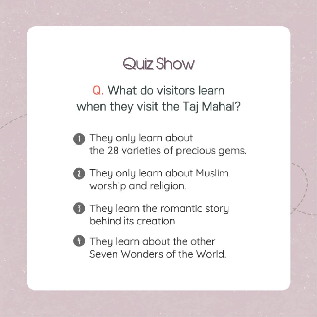 Đố vui thông dụng trong eBook tiếng Anh The Taj Mahal - the Crown Palace